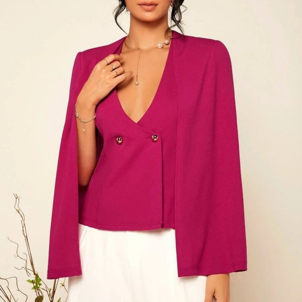Double Button Cloak Sleeve Classy Blazer work chic Magenta
